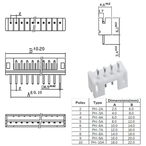 1550PCS JST PH 2.0mm Connector Assortment Kit 2.0mm Pitch Male Female 2/3/4/5/6/7/8/9/10 Pin Housing Adapter Plug Terminal...