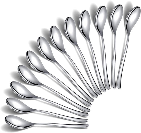 Teaspoons 12 Pieces, Homquen 6.6" Modern Design Stainless Steel Tea Spoons Set, Small Spoon Silver Dishwasher Safe Easy to Clean...