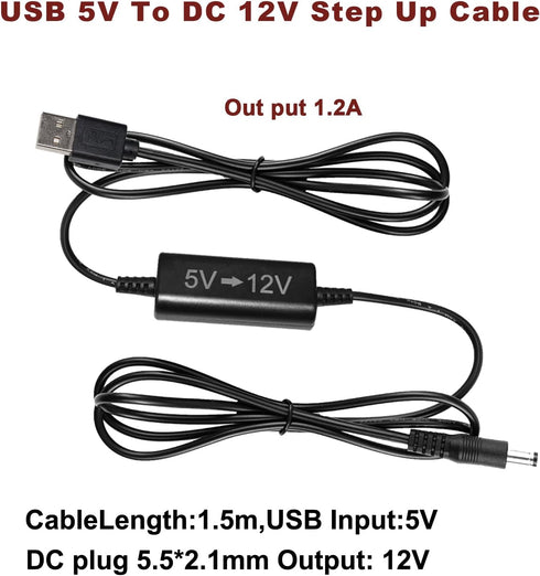 5V to 12V Step Up DC Converter,5V USB to 12V DC Step Up Cable - 5FT 1.2A Boost Voltage Transformer Power DC 5.5 * 2.1MM Converter,Compatible with ...