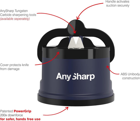 AnySharp Knife Sharpener, Hands-Free Safety, PowerGrip Suction, Safely Sharpens All Kitchen Knives, Ideal for Hardened Steel & Serrated, World's B...