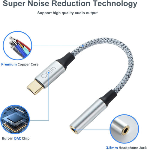 USB C to 3.5mm Jack Adapter, USB Type C to Aux Headphone Jack Dongle Cable, Type C to 3.5mm Headphone Auxiliary Digital Audio Headphone Adapter fo...