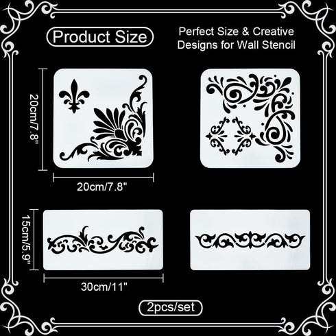 4PCS Corner Stencils for Painting Flower Square Border Wall Stencil Large Pattern Tile Stencil Reusable DIY Art Craft Stencils Furniture Decor on ...