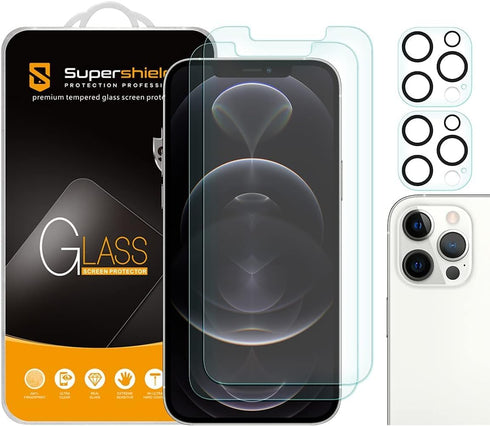 Supershieldz (2 Pack) Designed for iPhone 12 Pro Max (6.7 inch) + Camera Lens Tempered Glass Screen Protector, 0.33mm, Anti Scratch, Bubble Free...