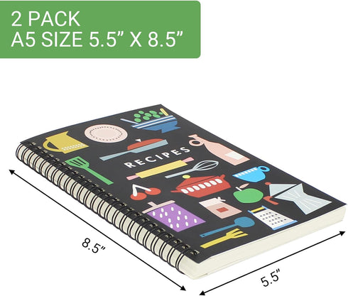 2 Pack 5.5" x 8.5" Recipe Book to Write in Your Own Recipes, Blank Recipe Notebook, Spiral Cookbook Recipe Journal Notebook Include 120 Recipes Pa...