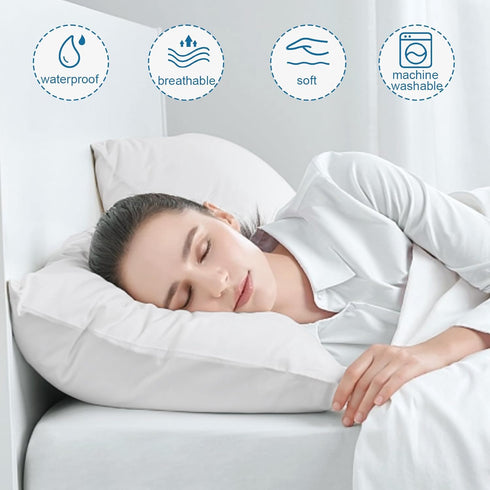 4 Pack Pillow Protector with Zipper Breathable & Noiseless 100% Waterproof Pillow Cases Standard Size 20''×26'' White Pillow Covers......