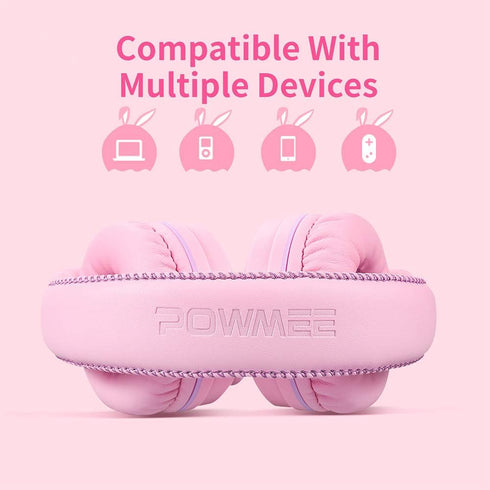 POWMEE M1 Kids Headphones Wired Headphone for Kids,Foldable Adjustable Stereo Tangle-Free,3.5MM Jack Wire Cord On-Ear Headphone for Children (Pink...