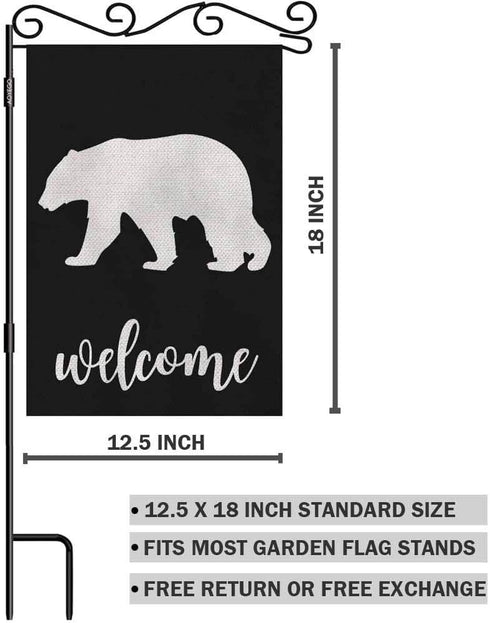 AOYEGO Bear Welcome Garden Yard Flag 12.5"x 18" Double Sided Polyester Black Background Bear House Flag Banners for Patio Lawn Outdoor Home Decor...