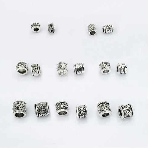 LolliBeads (TM) Antiqued Silver Tone Bracelet Jewelry Marking Large Hole Spacer Beads Round Tube Charm Beads (80pcs)...