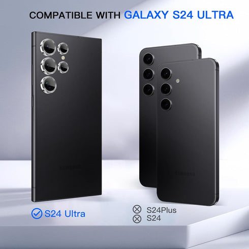 for Samsung Galaxy S24 Ultra Camera Lens Protector, Tempered Glass Lens Protector Aluminum Alloy Ring Anti Scratch Decorative Camera Cover Fit for...
