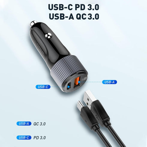 USB C Car Charger, 36W Dual Power PD3.0+QC3.0 Fast Charging Type C Cigarette Lighter Adapter, for iPhone 15/14 Pro/13/12, Samsung Galaxy S23/S22/S...