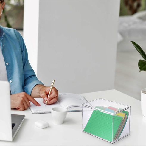 BTSKY Clear Acrylic 4 x 6 inch Index Card Box with Sign Lid - Index Card Holder Notecard Box Recipe Card Box Plastic Storage Organizer for Filling...