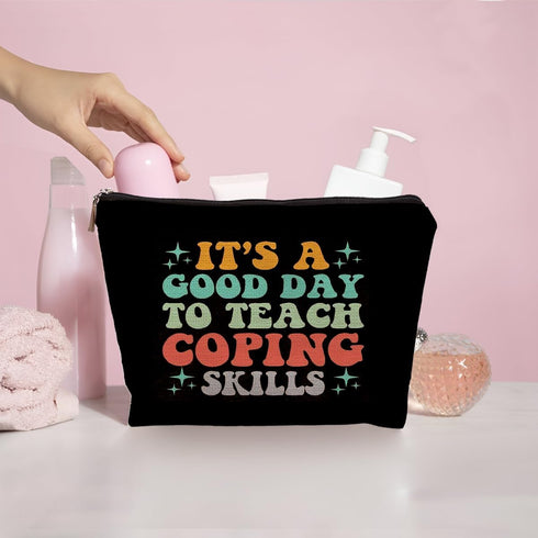 Makeup Bag for Women, Psychologist Gifts, Therapist Gifts, Social Worker Gifts, Mental Health Counselor Gifts Groovy It's a Good Day to Teacher Co...