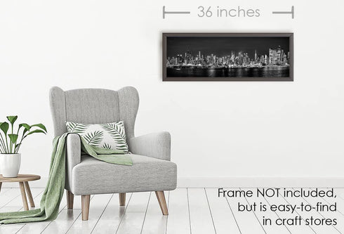 New York City 2022 Manhattan Midtown Skyline PHOTO PRINT UNFRAMED NIGHT Black & White BW NYC 11.75 inches x 36 inches Photographic Panorama Print ...