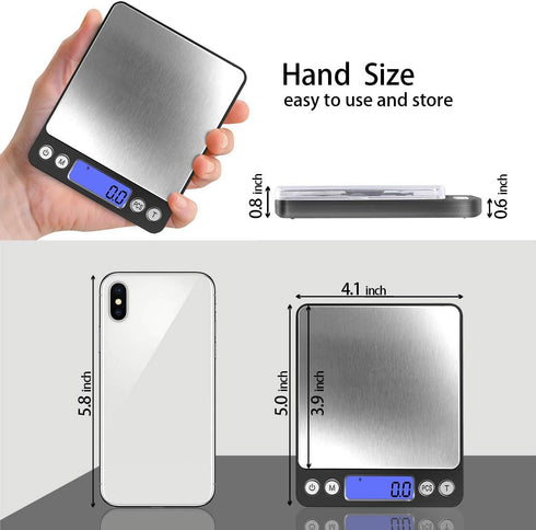 Fuzion Digital Kitchen Scale 3000g/ 0.1g, Pocket Food Scale 6 Units Conversion, Gram Scale with 2 Trays, LCD, Tare Function, Reptile Scale, Herb S...