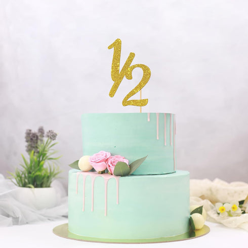 Gold Glitter Half Year Old Cake Topper - Half Year 1/2 Cake Topper - for Half Year Anniversary/Baby Shower/Baby's Half Year Old Birthday Party Dec...