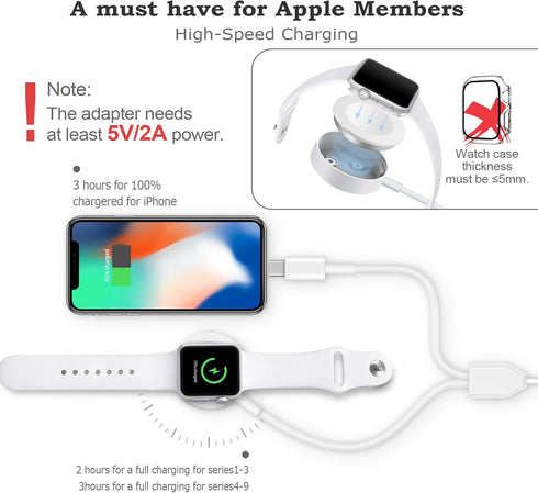 Phone Watch Charger Cable - Upgraded 2-in-1 USB C Fast Charging Cable Compatible with Watch and Phone 15/Pro/Max/XS/X/Pad Series(4.9ft/1.5m)......