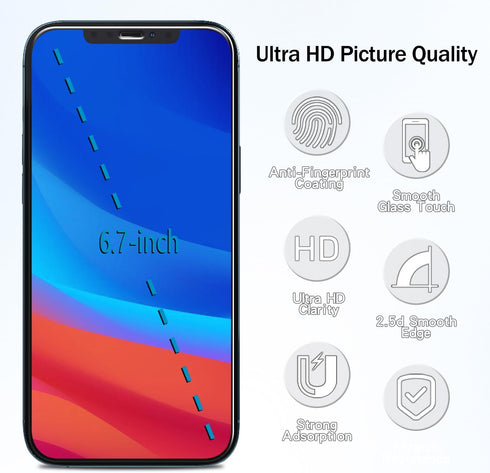 HPTech 2 Pack Screen Protector Designed for iPhone 12 Pro Max 6.7-inch Anti Blue Light Tempered Glass Film, Easy to Install, Bubble Free...