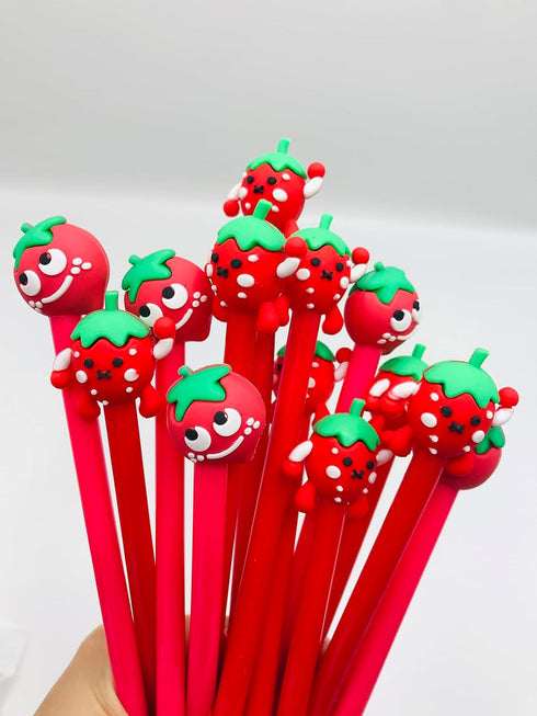 30 Pcs Cute Strawberry Gel Ink Pens Fun Kawaii Pens Fruit Writing Pens 0.5 mm Black Ink Cool Pens Novelty Fun Pens for Kids School Office Home Sup...