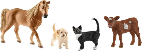Schleich Farm World 4pc Animal Figurine Starter Playset - Educational Farm Animal Collection Starter Kit Toy with Cat, Horse, Puppy, and Calf, Dur...