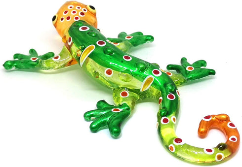 ZOOCRAFT Glass Gecko Figurine Green Miniature Hand Blown Lampwork Animal Statue D?cor...