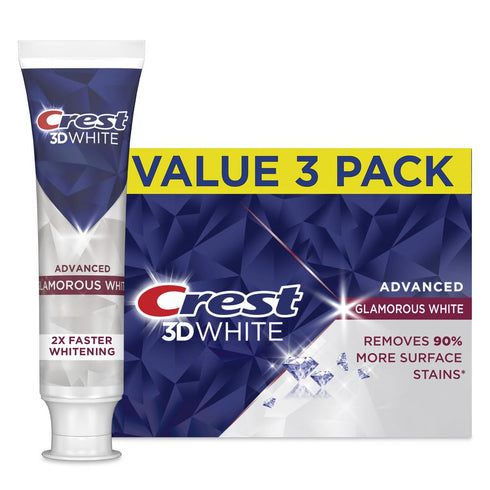 Crest 3D White Advanced Glamorous White Teeth Whitening Toothpaste, 3.3 oz, Pack of 3...
