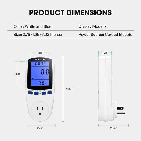 VIVOSUN Electricity Usage Monitor, Plug-in Power Watt Voltage Amps Meter with Upgraded Backlight LED, Overload Protection and 7 Display Modes for ...