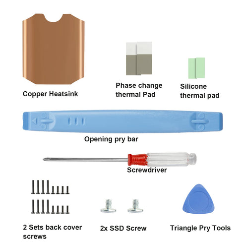 Steam Deck SSD Heatsink Thermal Pad: M.2 2230 NVME SSD Copper Heat Sink Cooling Thermal Pastes Back Cover Opening Tools Back Screws Replacements s...