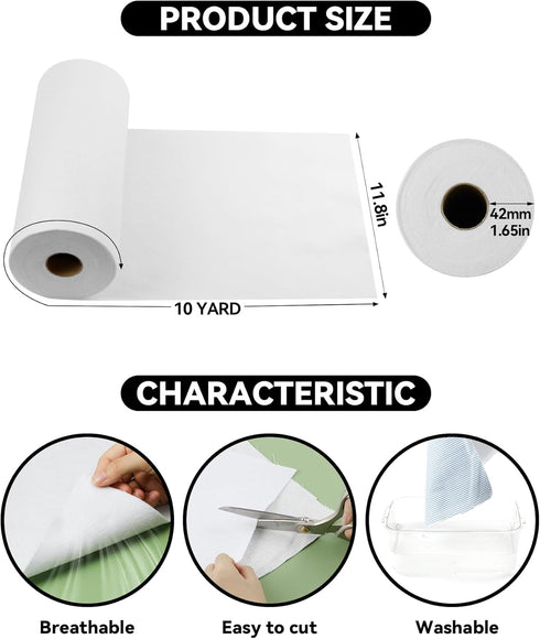 PLANTIONAL Iron-On Fusible Fleece Interfacing: 11.8 Inches x 10 Yards Lightweight One-Sided Loft Iron On Fusible Fleece White for Quilting Tote Ba...