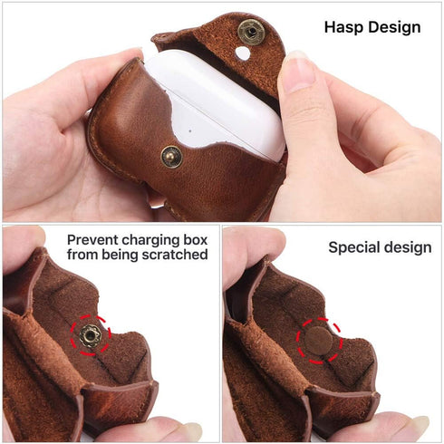 Hiram Leather Case Replacement for Airpods Pro 2019,Crazy Horse Cowhide Leather Portable Travel Case Compatible with Airpods Pro,Headphone Cases R...