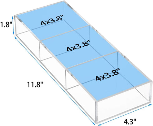 HIIMIEI 3 Section Acrylic Drawer Organizer Tray, Clear Desk Makeup Tray Organizer for Drawer, Office Shallow Drawer Organizer(11.8x4.3 inch)...
