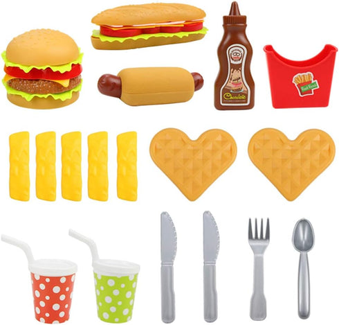 Pretend Play Fast Food Set, Play Food for Kids Kitchen - Play Kitchen Accessories - Toy Foods with Play Burger and Hot Dog Plastic Food for Preten...