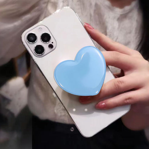 Cute Heart-Shaped Phone Grip - Sky Blue Love Handle Phone Grip, Large 3D Collapsible Crystal Phone Mount Holder Stand, Compatible with Kindle, iPh...