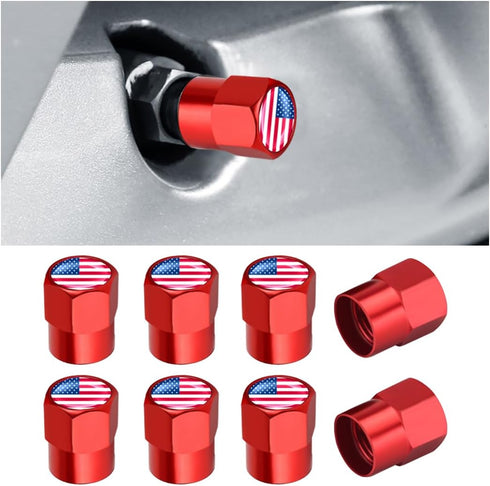 American Flag Tire Valve Stem Caps, 8 Pcs Tire Air Cap Covers, Aluminum Alloy Hexagon Wheel Valve Cap with Leak-Proof Rubber O-Ring for Car Truck ...