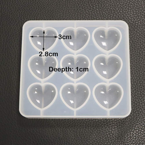 Heart Shape Epoxy Mold Silicone Mold 9Pcs 3 x 2.8cm Resin Love Heart Shape DIY Craft for Keychain Making, 1cm Depth...