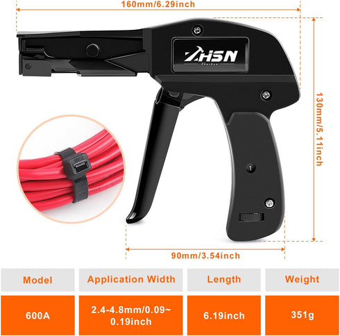 Zhushan Cable Tie Gun and Tool Set - Fastening, Flush Cutting, and Organizing with Steel Handle Zip Tie Tool for Nylon Cable Ties - Includes 50PC ...