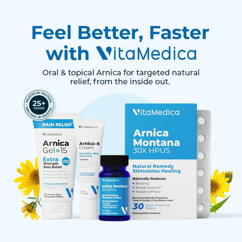 Arnica Montana 30X HPUS, Clinical Grade, Quick Dissolve Tablets, Five-Day Recovery Pack for Pain and Bruise Relief After Surgery or Injury, Natura...