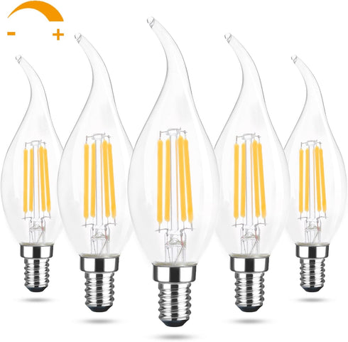 LED Chandelier Light Bulbs, E12 Candelabra Bulb 60 Watt Equivalent, 4000K Natural White 600LM E12 LED Bulb Dimmable, Vintage LED Filament C35T/CA1...