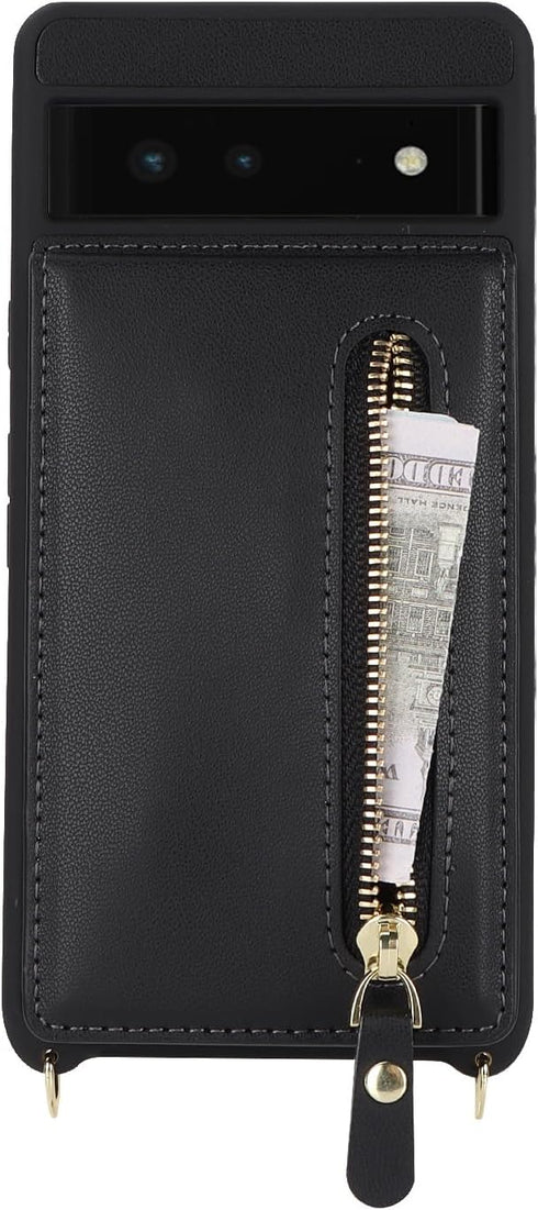 for Google Pixel 6 Case with Card Holder for Women,Pixel 6 Phone Case Wallet with Strap Credit Card Slots Crossbody with Kickstand Zipper Shockpro...