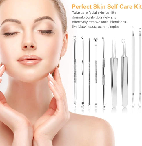 Pimple Popper Tool Kit, UUBAAR 9 PCS Blackhead Remover Tools with Tweezers, 16-Heads Professional Acne Zit Pimple Popper Extraction Tools, Whitehe...