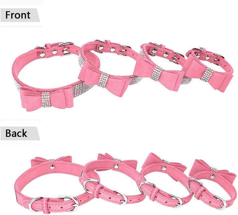 Rhinestones Bowknot Pet Dog Collar Adjustable Sparkly Crystal Studded Velvet Collar for Puppy Small Medium Large Pet,Pink,XS:(Neck 8-10.6")...