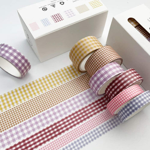 YUBBAEX 6 Rolls Plaid Washi Tape Set Basic Grid Masking Decorative Tapes for Arts, DIY Crafts, Journals, Planners, Scrapbooking, Wrapping (Basic P...