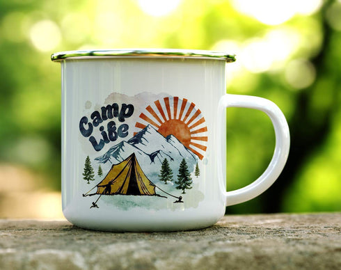 Camp Life Enamel Campfire Mug, Outdoor Camping Coffee Cup, Mountain Nature Hiking Lover Gift (12oz)...