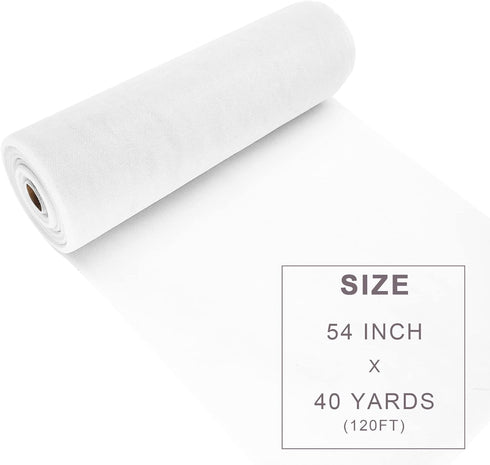 White Tulle Fabric Roll Spool Bolt (54 Inch by 40 Yards) Large Tulle Wedding Party Decoration, Tutu Skirt, Table Runner, Gift Wrapping, Bridal Sho...