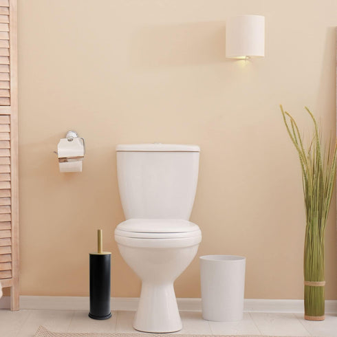 Blue Donuts Toilet Brush Holder with Bamboo Top - Black...