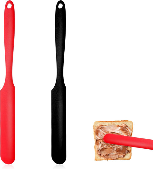 Sibba 2 Pcs Jar Spatula Silicone Scraper Long Handle Spreader Small Scraper Portable Scrubber Red Black Applicator Blender Spoon Cooking Utensils ...