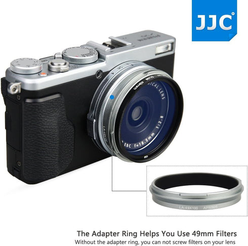 JJC Metal Lens Hood Shade Protector with 49mm Filter Adapter Ring for Fujifilm Fuji X100VI X100V X100F X100T X100S X100 X70 replaces Fujifilm LH-X...