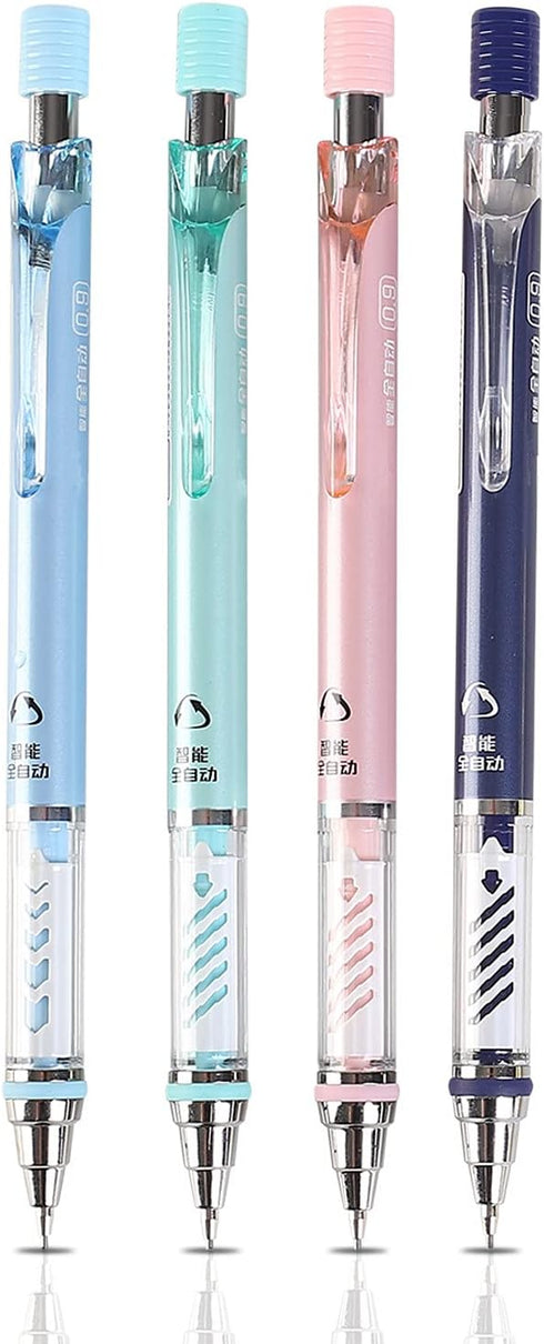 0.9 mm Mechanical Pencil Stationery Set Including 4pcs Mechanical Pencils with 4 Tubes HB Lead Refills and 4pcs Jerry Erasers for Writing Draft, D...