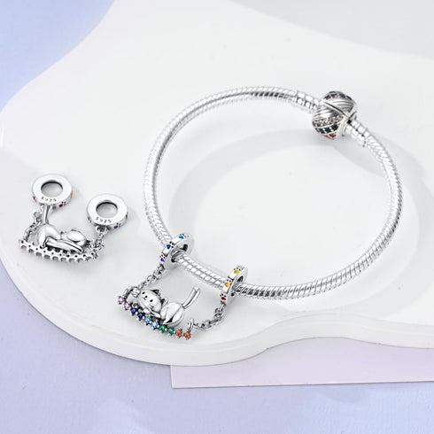 Parmuz 925 Sterling Silver Charm for Charm Bracelet Necklace Dream catcher Feathers Tassel charm lucky Chameleon cat dangle charm Beads Birthday C...