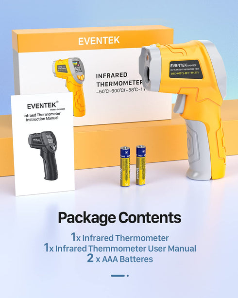 Eventek Digital Infrared Thermometer, -58??1112?(-50??600?) Non-Contact Laser Temperature Gun with Color Display & Adjustable Emissivity for Cooki...