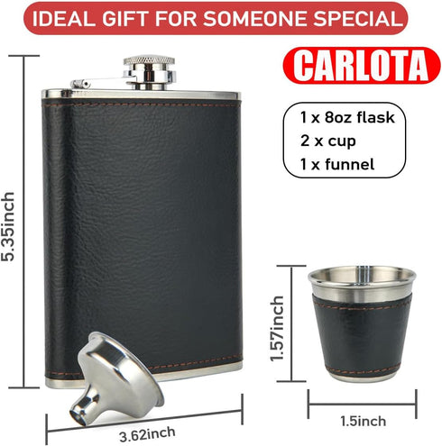 Hip Flask Gift Set, Hip Flasks for Liquor for Men with Black Leather Cover, 8 Oz Hip Flask Set, 18/8 Stainless Steel Hip Flasks for Liquor with 2 ...